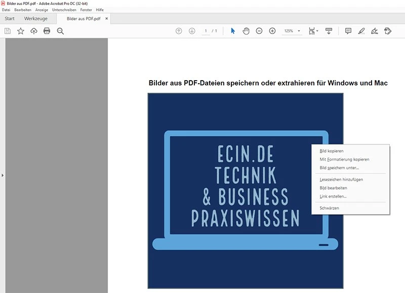 Bilder aus PDF-Dateien speichern oder extrahieren für Windows und Mac Foto