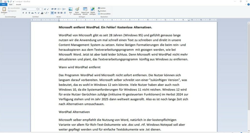Microsoft entfernt WordPad. Ein Fehler! Kostenlose Alternativen. Foto