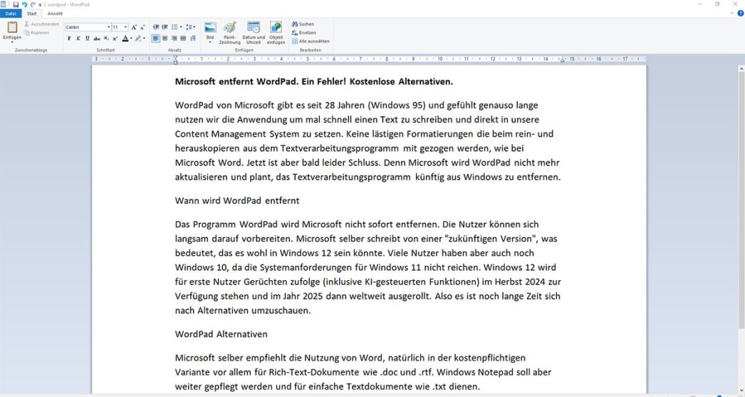 Microsoft entfernt WordPad. Ein Fehler! Kostenlose Alternativen. Foto